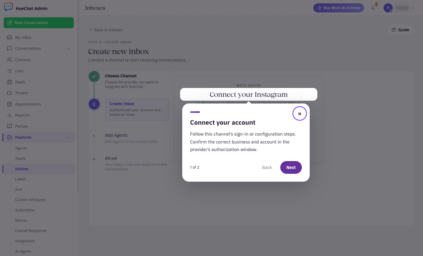 Connect your Instagram through Meta OAuth