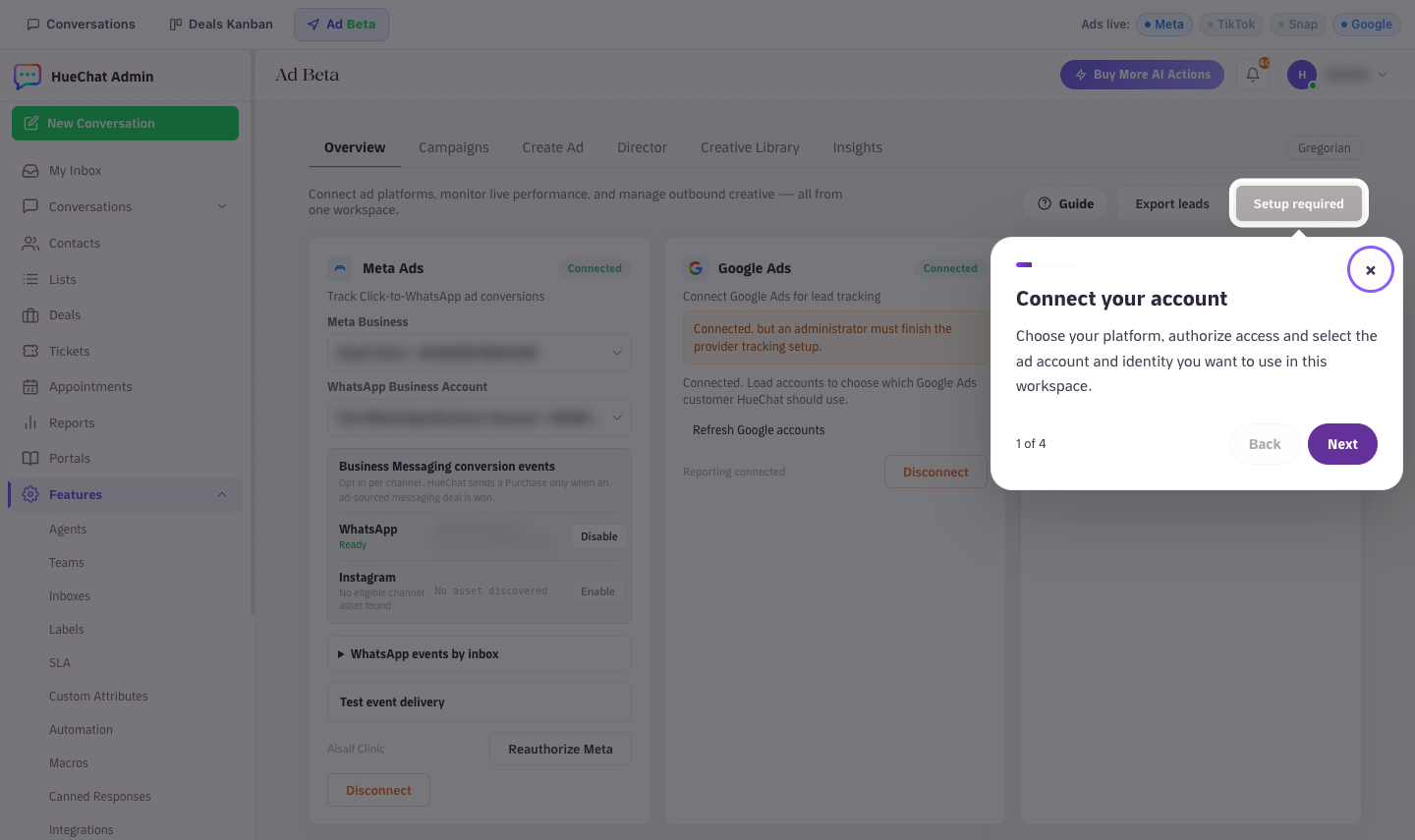 Insights and live performance on the Ad Beta page