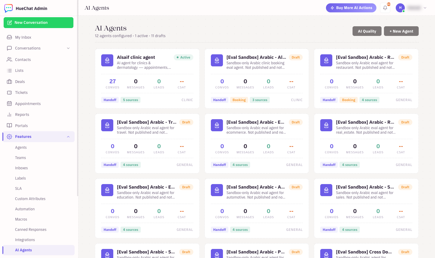 AI Agents: your agents, drafts and quality stats