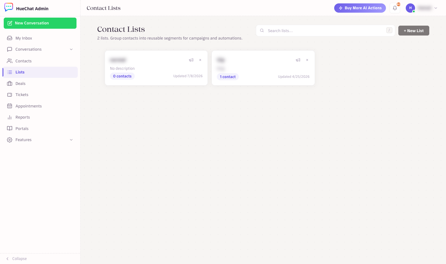 Contact Lists: reusable audiences for broadcasts
