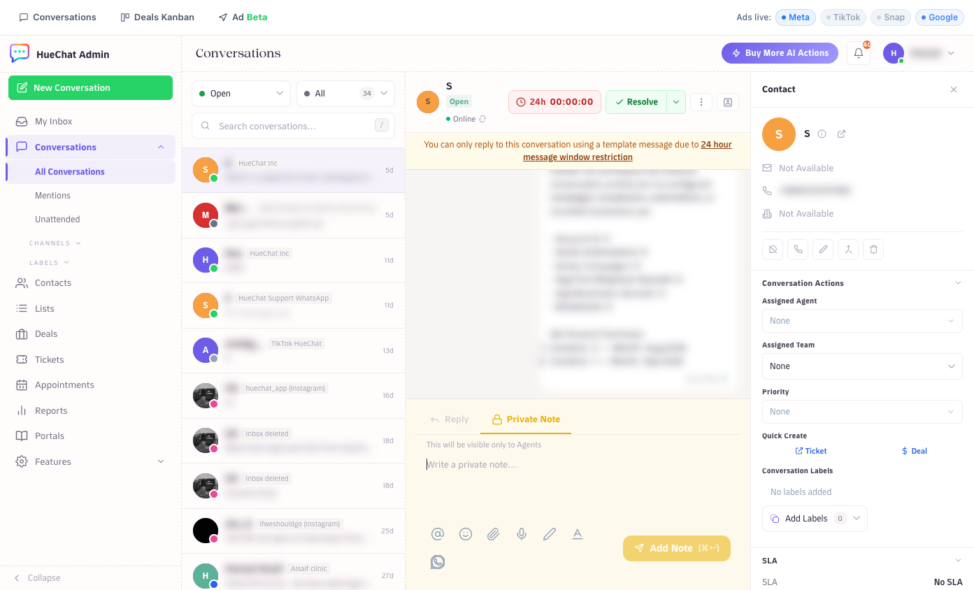 Assign, add labels and leave private notes from the conversation