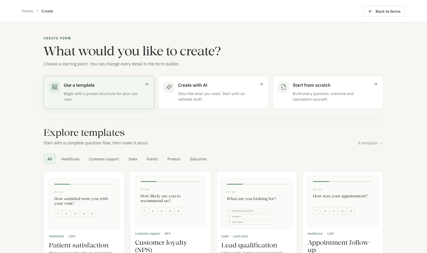 Choose a template, create with AI or start from scratch