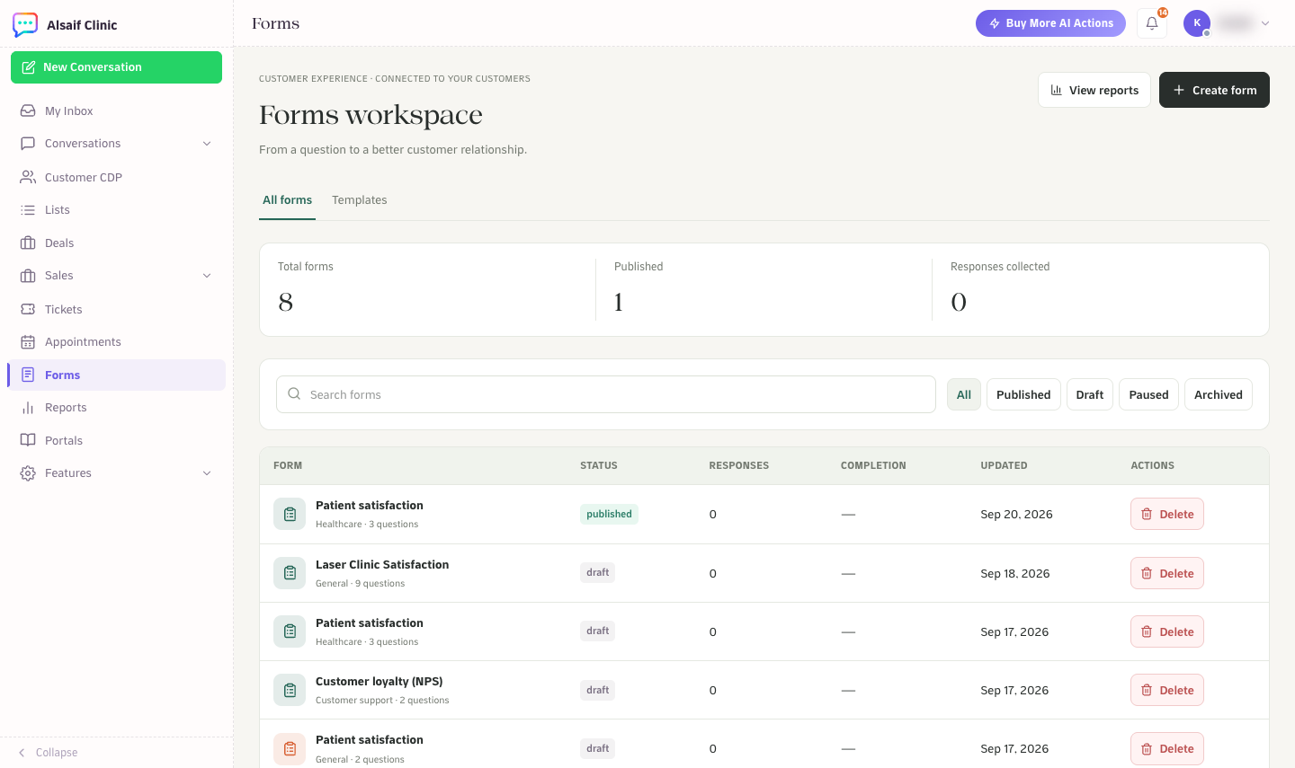 The Forms workspace