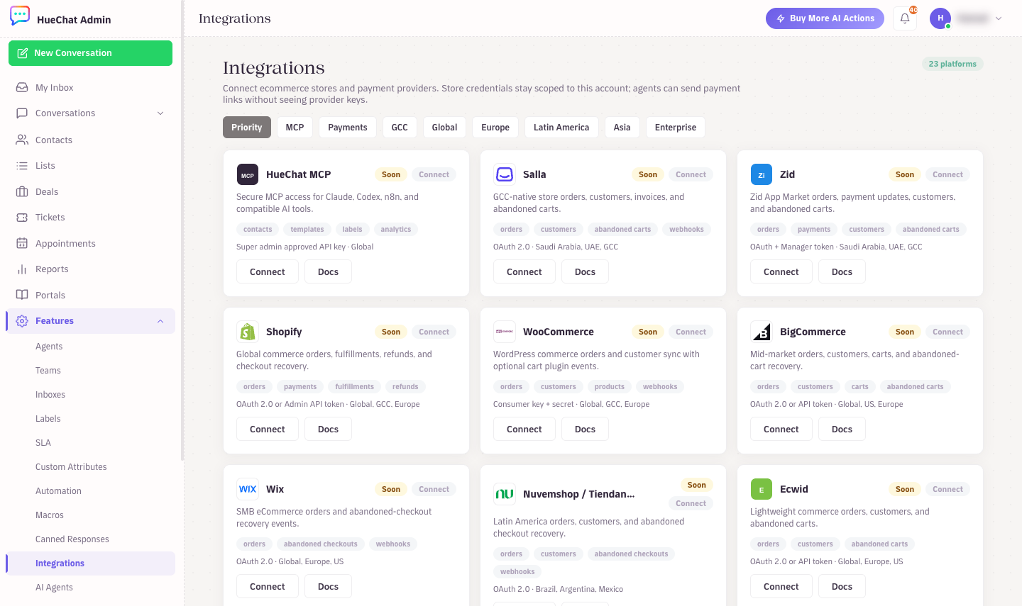 Integrations: stores and payment providers by region
