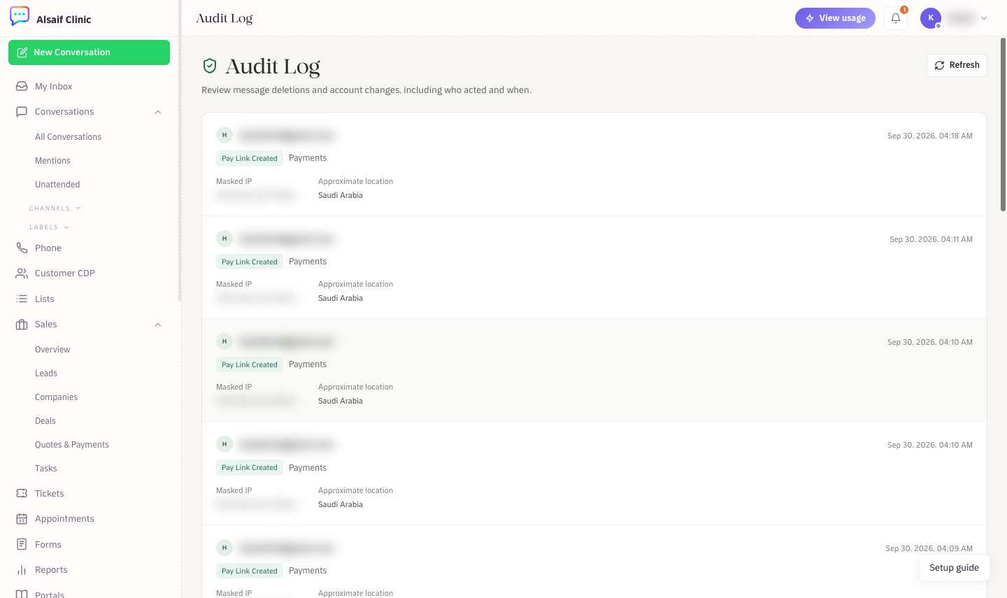 Payment entries in the Audit Log