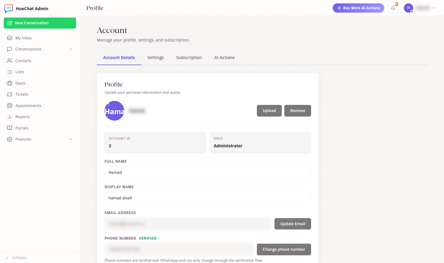 Account Details on your profile