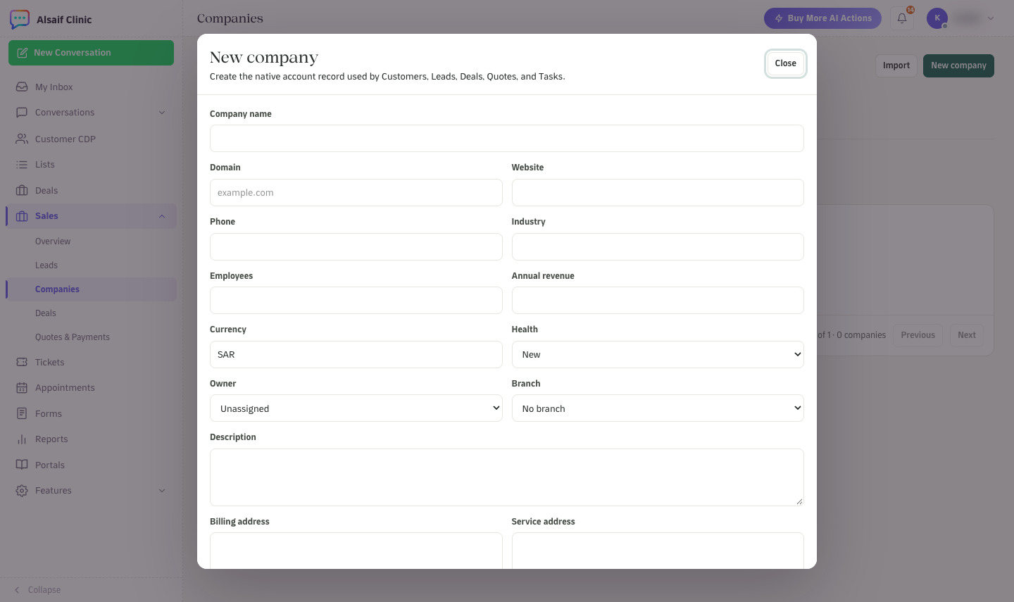 The New company form