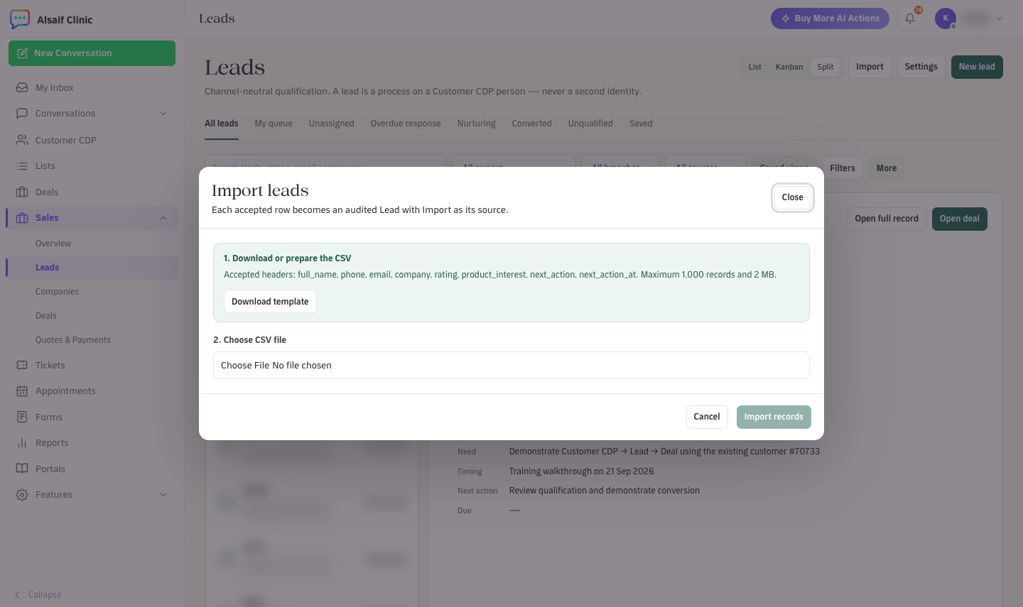 Import leads from a CSV file