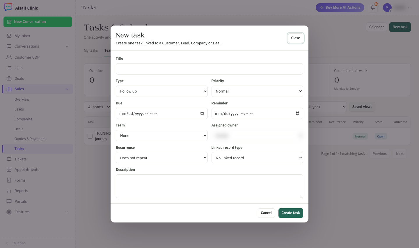The New task form