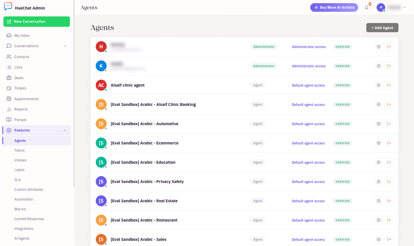 Settings, Agents: invite teammates and set their role