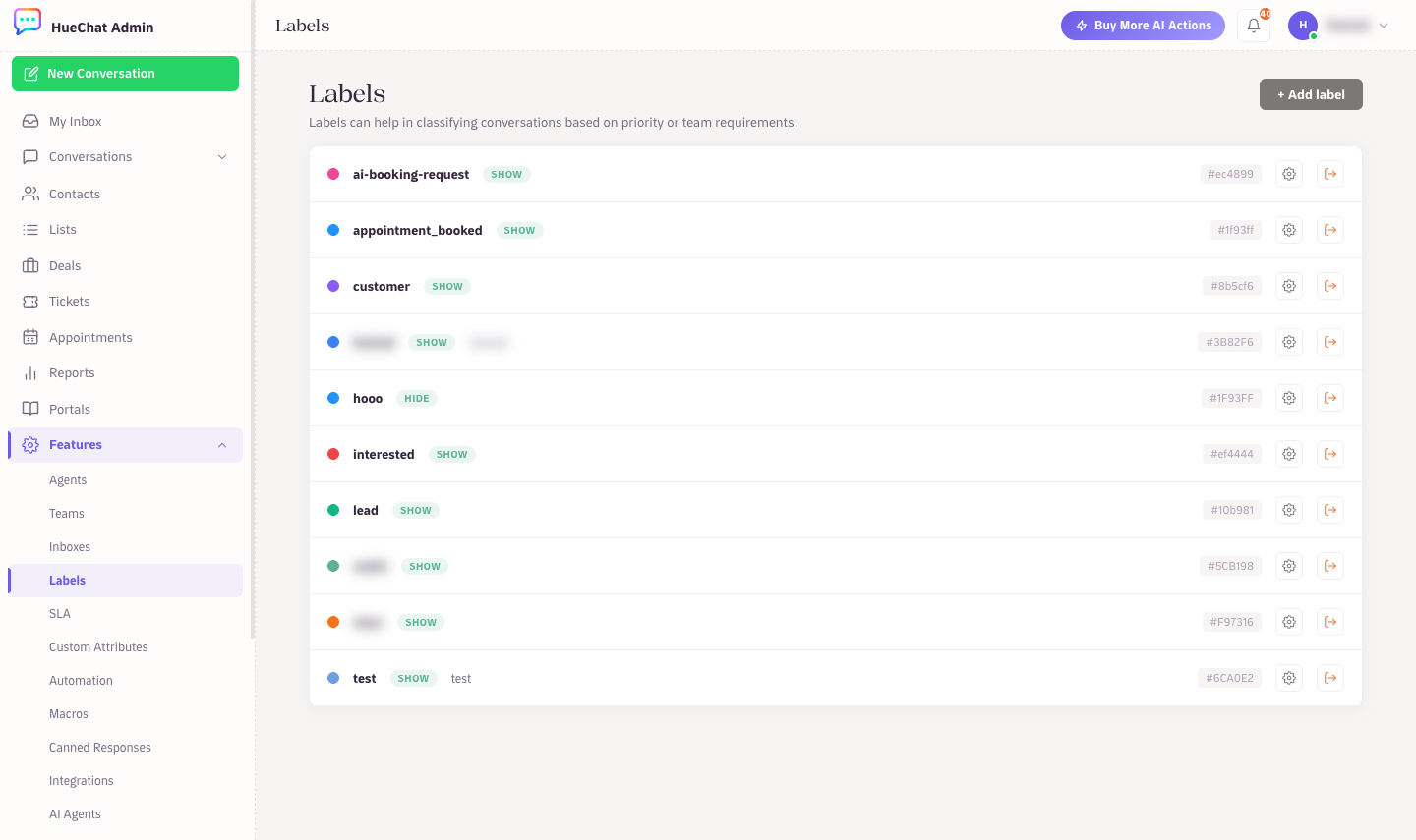 Settings, Labels