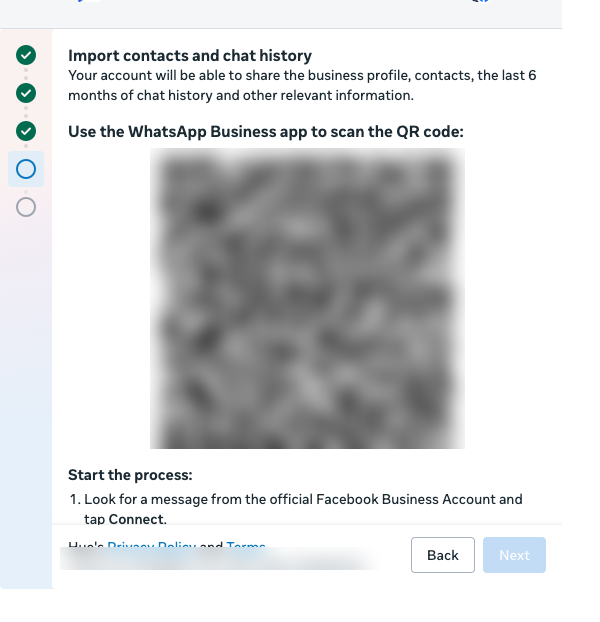 Meta window: scan the QR code with the WhatsApp Business app