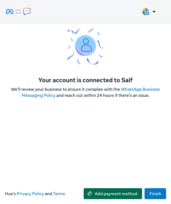 Meta window: your account is connected