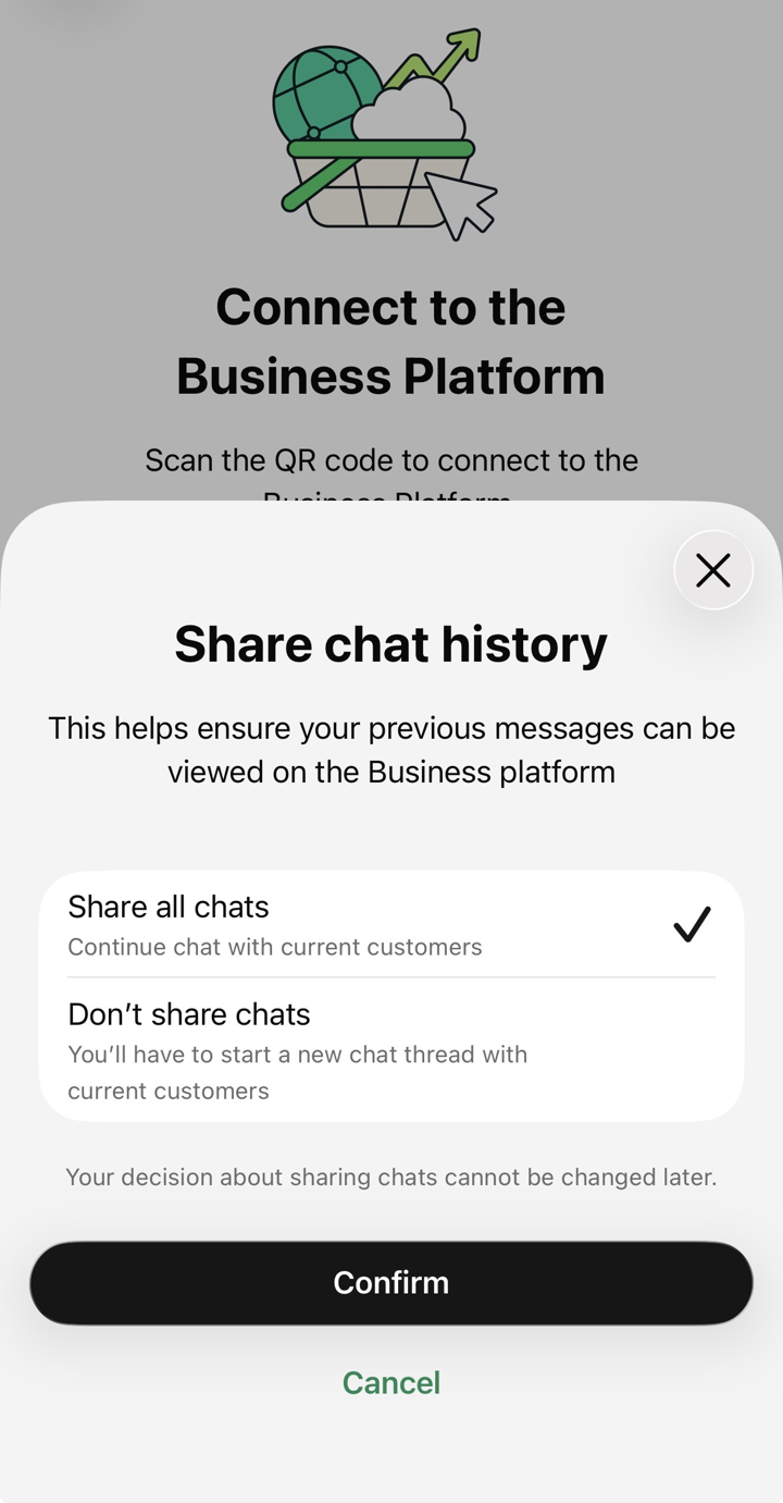 WhatsApp Business app: choose whether to share chat history