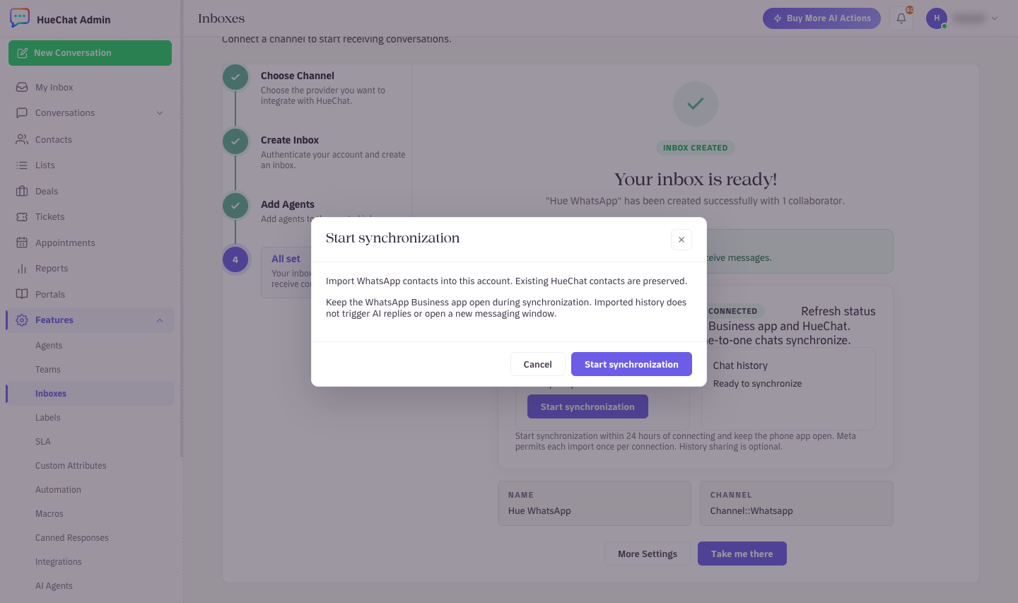 All set: Start synchronization on the Contacts card