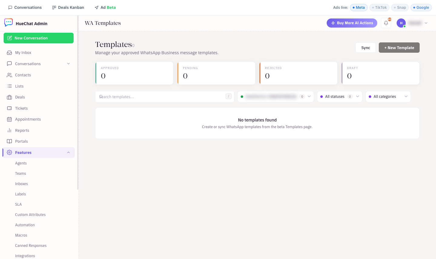 WA Templates: approved, pending, rejected and draft templates